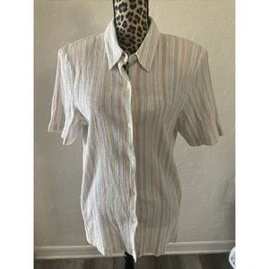 alfred dunner Top Blouse L 18 Stripes Multicolored Button Up Collared